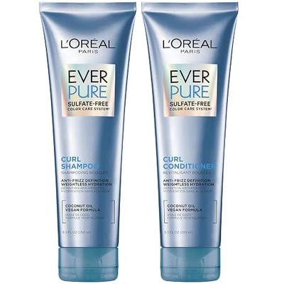 L'Oreal Paris Sulfate Free Shampoo and Conditioner for Curly Hair, Lightweight, Anti-Frizz Hair Care with Coconut Oil, EverPure, 8.5 Fl Oz, Set of 2 (Packaging May Vary)