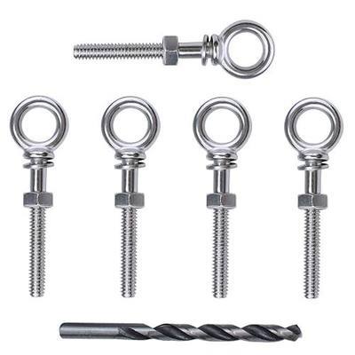 Muzata 5Pack 1/4" x 2" T316 Stainless Steel Eye Bolts CR31 | Includes Drill Bit for Easy Setup. With Nuts & Washers, Ideal for String Lights, Cables, Curtains, Boats and More