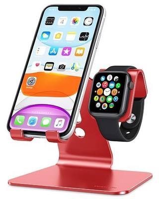 OMOTON Stand for Apple Watch - 2 in 1 Universal Desktop Stand Holder (Not Include Charger) for All iPhone 15 14 13 12 and Apple Watch Series 9/8/SE2/7/6/SE/5/4/3/2(Both 38/40/41/42/44/45mm)-Red