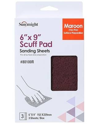 Sunmight Scuff Pads for Paint Prep Retail Pack 6" x 9" - Maroon 80100R - Aluminum Oxide - Surface Prep & Sanding Cloth - Abrasive Hand Pads for Auto, Marine, Aerospace- 3 Very Fine Sanding Sheets
