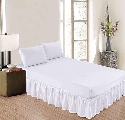 White Solid Queen Ruffled Bed Skirt 15 Inch Drop Split Corner with Platform Bed Skirt Easy Fit Gathered Style, 3 Sided Ruffle Bed Skirt Queen Size White