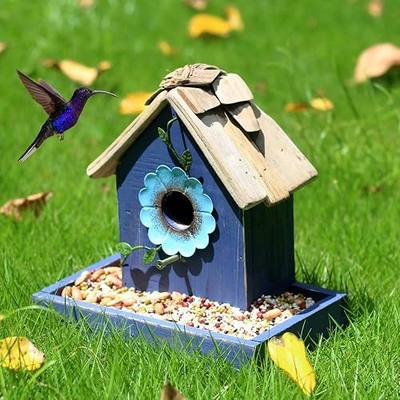 Bird Feeder House for Outside Hanging, Wooden Birdhouse Bluebird House Feeder Handcrafted Hut