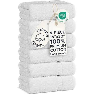 Chakir Turkish Linens 6 Piece Hand Towels, 100% Cotton Luxury Turkish Towels for Bathroom, Soft Absorbent Hand Towel Set, 16 x 30 Inches, White