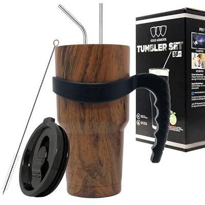 Gold Armour 30 oz Tumbler - 6 Piece Stainless Steel Insulated Water & Coffee Cup Tumbler with 2 Straws, 1 Lid, 1 Handle - 18/8 Double Vacuum Insulated Flask Water Bottle (Pattern: Wood Grain)