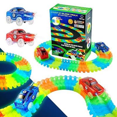 USA Toyz Glow Tracks Starter Kit Race Tracks and 2 LED Toy Cars - 216pk Glow in the Dark Bendable Flexible Rainbow Race Track Set with 2 Light Up Car Toys, STEM Building Toys for Boys and Girls