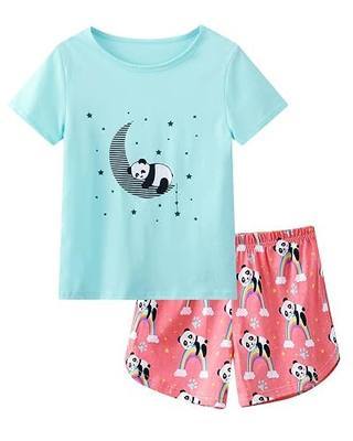 Big Girls Pajamas Set Cut Cat and Bear Printed Short Sleeve Summer Sleepwear Loungewear Size 6-16
