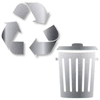 Vinyl Friend Recycle and Trash Sticker - 2.5in Metallic Silver - Logo Style Symbol to Organize Trash cans or Garbage containers and Bins - Contour Cut Decal Sticker