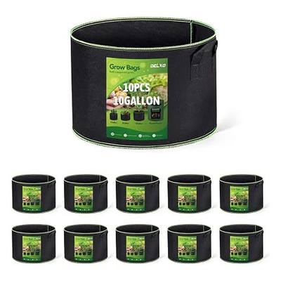 Delxo 10 Gallon Grow Bags 10-Pack for Planting, Fabric Pots Plants Growing Bags with Handles Heavy Duty Thickened Nonwoven Breathable Drainage Planters for Planting, Vegetables, Flowers (Black)
