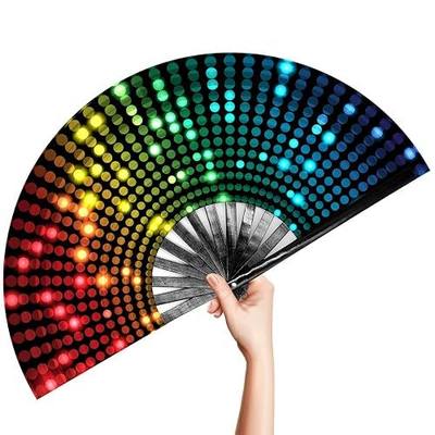 OMyTea Large Rave Clack Popping Fan for Line Dancing - Boots on The Ground Folding Hand Fan - for EDM, Music Festival, Hot Flashes, Party, Decoration (Disco Lights Dots)