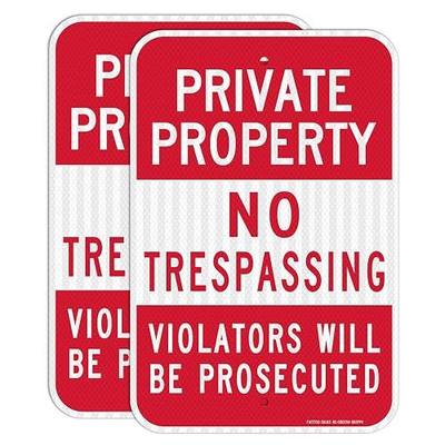 (2 Pack) Private Property No Trespassing Sign, Violators Will Be Prosecuted, 18 x 12 Engineer Grade Reflective Sheeting Rust Free Aluminum, Weather Resistant, Waterproof, Easy to Mount