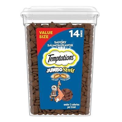 Temptations Jumbo Stuff Crunchy & Soft Cat Treats, Salmon, 14 oz | Bigger than Classic Temptations, crunchy outside, soft inside, under 2 calories per treat, stay-fresh resealable tub