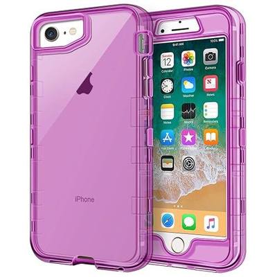 Anuck Case for iPhone SE Case 2022/2020, iPhone 8 Case, iPhone 7 Case 4.7", 3 in 1 Heavy Duty Defender Shockproof Full-Body Clear Protective Case Hard PC Shell & Soft TPU Bumper Cover, Clear Purple
