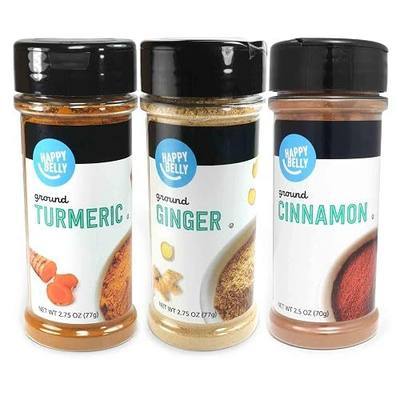 Amazon Brand - Happy Belly Wellness Spices (Cinnamon, Ginger, Turmeric), Set of 3