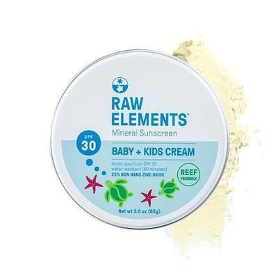 Raw Elements Raw Elements Baby & Kids SPF 30 Organic Sunscreen, 3 oz | Non-nano zinc oxide with reef-safe formula, zero-waste tube, and water resistance for outdoor protection.