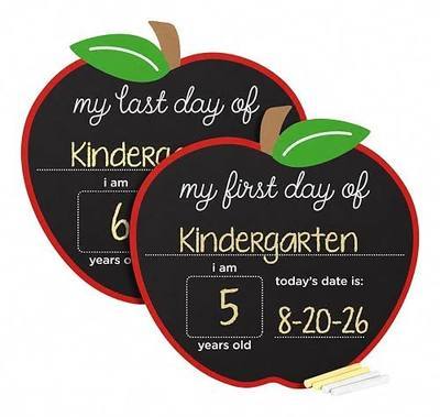 Pearhead First and Last Day of School Apple Chalkboard Sign, Photo Prop | Includes Reversible Chalkboard and Chalk - Reusable Photo Prop, Custom Grade, Age, Date Sections, Back-to-school Keepsake