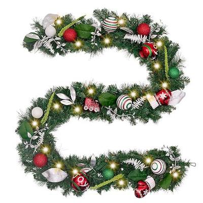 Valery Madelyn Pre-Lit 9 Feet/106 Inch Classic Collection Splendor Christmas Garland with Artificial Greenery Eucalypti Leaves, Ball Ornaments and Berries, Battery Operated 40 LED Lights
