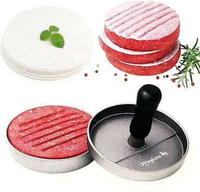 Meykers Burger Press 150 Patty Papers Set | Non-Stick Hamburger Press Patty Maker Mold with Free Wax Paper Sheets | Meat Beef Cheese Veggie Burger Maker for Grill Griddle BBQ Barbecue | BPA Free