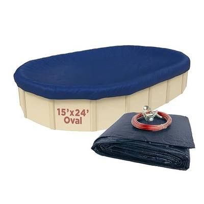 Buffalo Blizzard Deluxe Plus 15 ft x 24 ft Oval Winter Pool Cover | Blue/Black | for Above Ground Swimming Pools | Easy to Install | Heavy Duty, Cold & UV Resistant | Shields from Seasonal Debris