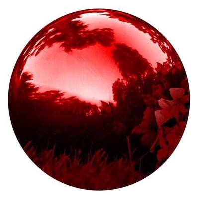 30 cm/12 inch Diameter Gazing Globe Mirror Ball,Red Stainless Steel Polished Reflective Smooth Garden Sphere,Colorful and Shiny Addition to Any Garden or Home