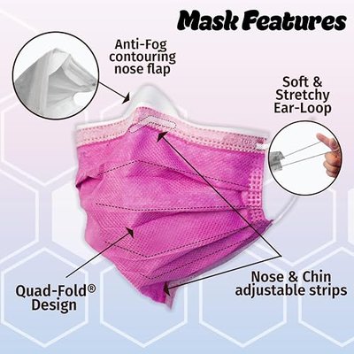 BeeSure Vibe Face Masks, Glamorous Pink (Pack of 50)