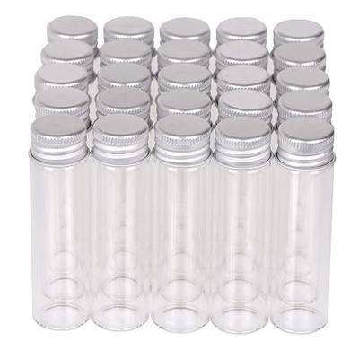 MaxMau Pack of 100, 20ml Small Glass Bottles with Metal Cap Screw Top Lids Tiny Vials Mini Jars Glass Tube for Beads Glitter Seed Samplers Storage