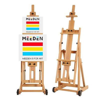 MEEDEN Versatile Studio H-Frame Easel - All Media Adjustable Beech Wood Studio Easel, Painting Floor Easel Stand, Movable and Tilting Flat Available, Holds Canvas Art up to 77"