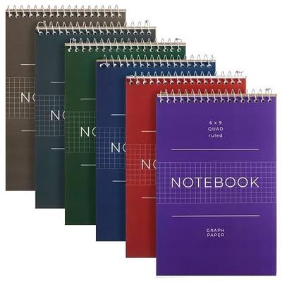 Juvale 6 Pack Quad Ruled 6x9 Inch Top Bound Spiral Graph Paper Notebook - 80 Sheets / 160 Writable Page Steno Notepads for Writing, Sketching, Drawing, School Supplies (6 Colors)