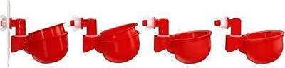 RentACoop DIY Waterer Kit - Auto-Fill Cups with Inserts - Great for Chickens, Ducks, Geese, Turkeys, Peafowl, and Quail - 4 Pack + 1 Bonus Cup Included (Red, Pack of 4)