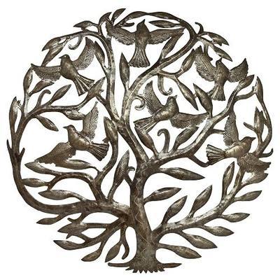 Global Crafts - Haitian Metal Wall Art Tree of Life with Birds - 24" Recycled Handmade, Classic