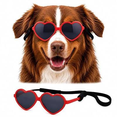 G012 Dog Pet Heart Shape Costume Prop Sunglasses Medium Breeds 20lb-40lbs (Red)