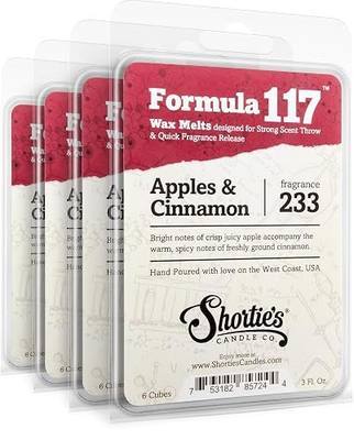 Shortie's Candle Company Apples & Cinnamon Premium Wax Melts 4 Pack - 12 Oz., Strong & Long Lasting, Non-Toxic - Made with Essential & Natural Oils - Formula 117