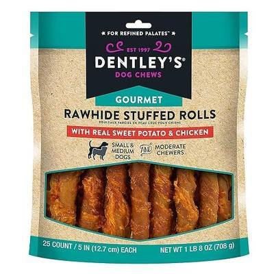 Gourmet Rawhide Stuffed Rolls Dog Treats - Sweet Potato & Chicken 25 Rolls Per Pack