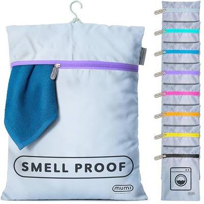 MUMI Travel Laundry Bag - Moisture & Smell-Proof with Hanger, Purple | Large dirty clothes organizer with outer pouch for suitcase, gym and packing; folding hanger included
