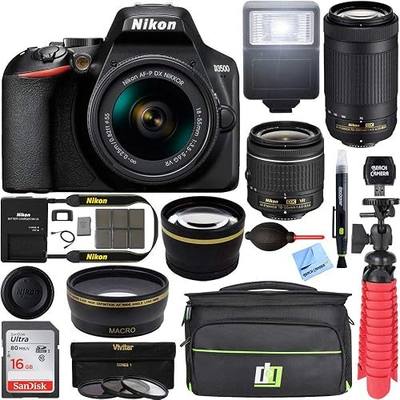 Nikon D3500 24.2MP DSLR Camera with AF-P 18-55mm VR Lens & 70-300mm Dual Zoom Lens Kit 1588 with 16GB Accessory Bundle (Renewed)