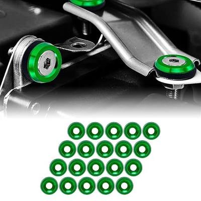 M6 Green Anodized Aluminum Washer Fender Flare Hardware Kit | 20-set · 18mm (0.71") OD M6 flat washer · stainless m6 dress up bolt, for mud flap dress up, headlight dress up
