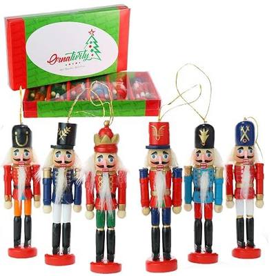Ornativity Nutcracker Ornament 6 pc - Hanging Christmas Mini Wooden Figures King and Soldier Nutcrackers with Gift Box