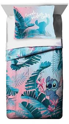 Jay Franco Disney Lilo & Stitch Floral Fun Full/Queen Comforter & Sham Set - Super Soft Kids Reversible Bedding - Fade Resistant Microfiber (Official Disney Product)