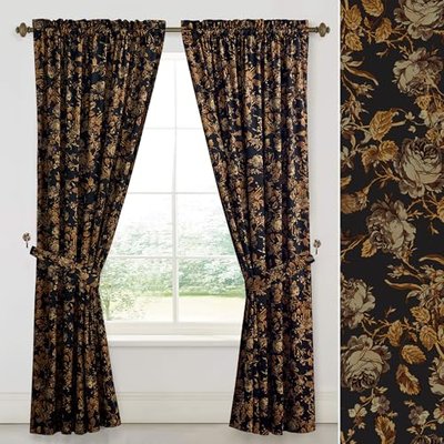 StangH Black Velvet Curtains 84 Inches Long Retro Floral Drapes 2 Panels | Vintage Cottagecore, 300GSM Soft Velvet, Light Filtering, Thermal Insulated, Dark Rose Sketch, Living Room, Home Office