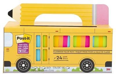 Post-it Super Sticky Notes, 3 x 3 in, Assorted Brights, 24 Pads