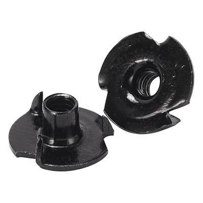 Bolt Dropper T Nuts - Stainless Steel T Nuts - Prong Nuts Made of Carbon Steel and Black zinc Finish- Woodworking Needs for Indoor and Outdoor Projects - #10-24 Thread, 9/32" Barrel Length, 3 Prongs