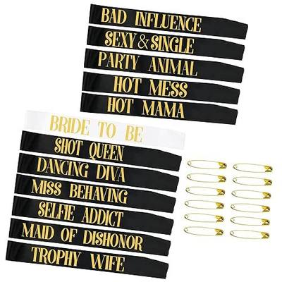 Snsowed 12 Pack- Bachelorette Party Bride To Be Sash- Unique Bride Bridesmaid Sashes for Bachelorette Party (Black, Rose Gold Letters)