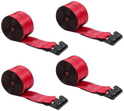 Mytee Products Kinedyne Winch Straps 4" x 30" Red Heavy Duty Tie Down with Flat Hooks WLL# 5400 lbs | 4 Inch Cargo Control for Flatbed Truck Utility Trailer (4 Pack)