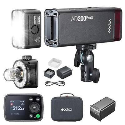 Godox AD200Pro II 200ws TTL Pocket Flash, Multi-Head System, Improved Heat Dissipation, 0.01-1.8s Recycling 1/512-1/1 Output 500 Full Power Flashes, Bi-Color Modeling Light, Color Screen & Indicator