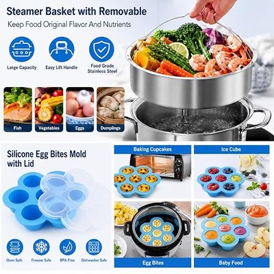 Accessories for Instant Pot, 73 PCS Accessories for Pressure Cooker for 5/6/8 Qt Electric Pressure Cooker -2 Steamer Baskets, Steamer Rack, Non-stick Springform Pan, Egg Rack