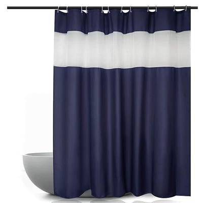 Fabric Shower Curtain or Liner 72 x 78, Bathroom Shower Curtain with White Strip for Home, Spa Hotel Quality, Machine Washable, Navy Blue