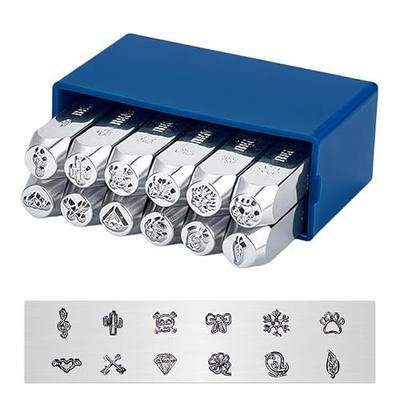 BENECREAT 12 Pack (6mm 1/4") Metal Punch Stamp, Nature Theme Design Stamps Metal Stamping Tools Case - Electroplated Hard Carbon Steel Tool to Punch Metal Jewelry Leather Wood
