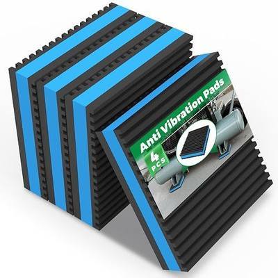 Forestchill Heavy Duty Anti Vibration Pads, 4" x 4" x 7/8" Ribbed Rubber with Blue Foam Center Isolation Pad for HVAC, Air Compressor, Washer and Dryer, Air Conditioner Units (Pack of 4)