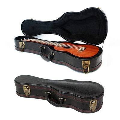 Soprano Ukulele Case, 21 Inch Crocodile Pattern Leather, Black