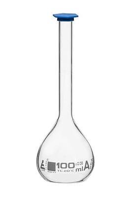 Volumetric Flask, 100ml - Class A, ASTM - Snap Cap - White Graduation Mark, Tolerance ±0.080ml - Borosilicate Glass - Eisco Labs