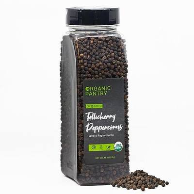 The Organic Pantry USDA Organic Tellicherry Peppercorns, 18 oz Tub | Steam Sterilized All Natural Organic Black Pepper - Gluten Free Whole Peppercorns for Grinder Refills Rich, aromatic flavor
